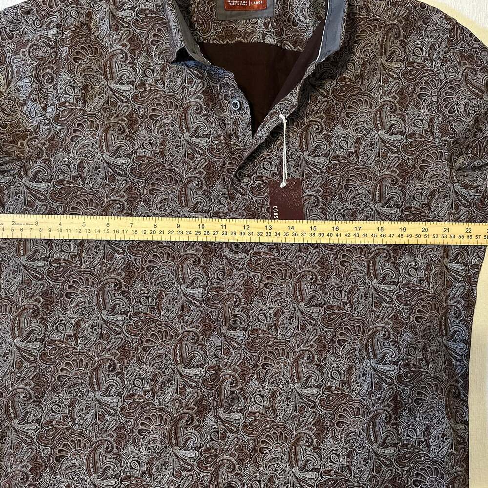 Consequence Men's Tan/Brown Paisley Long Sleeve Button Up Dress Shirt L - Picture 5 of 16